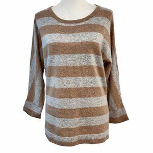 Garnet Hill Womens Size M Gold Silver Glittery Metallic Striped L/S Sweater Top